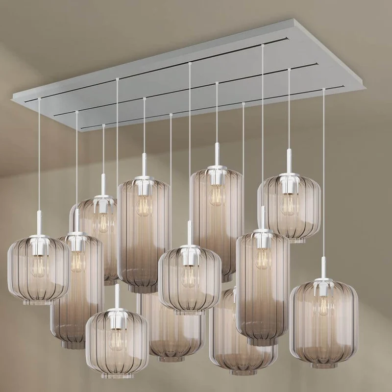 s.luce Velo Esszimmerlampe 12-flammig 200cm 3-reihig Ø 18/20/25cm