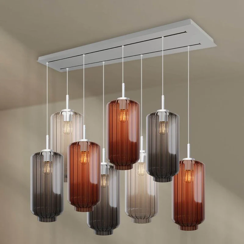 s.luce Velo Esstischlampe 8-flammig 160cm 2-reihig Ø 18cm