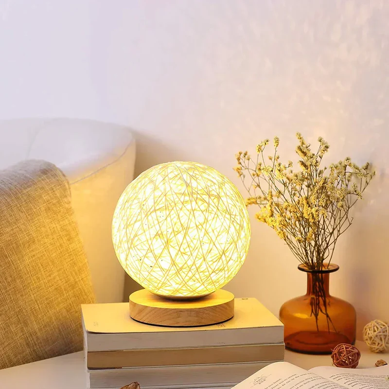 WovenGlow Hand Woven Rattan Ball Table Lamp With Warm Light Euroselle