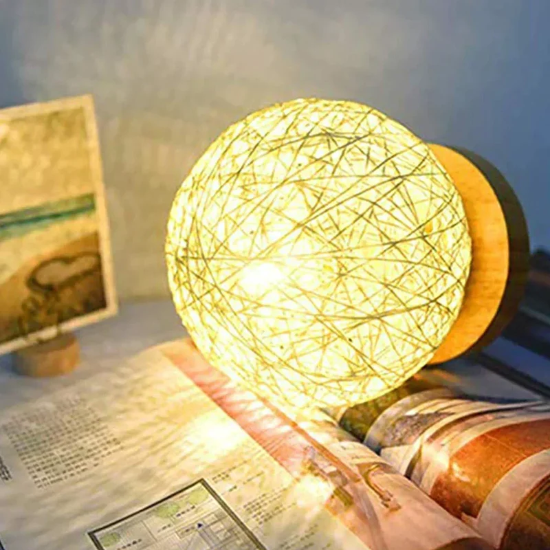 WovenGlow Hand Woven Rattan Ball Table Lamp With Warm Light Euroselle