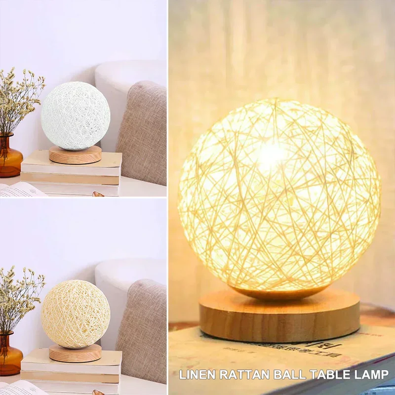 WovenGlow Hand Woven Rattan Ball Table Lamp With Warm Light Euroselle