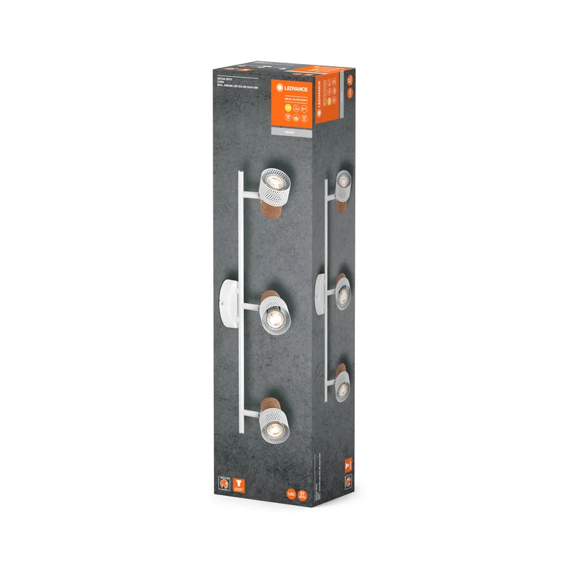 LEDVANCE DECOR SPOT CORK, 3 x 3,4W, 690lm, weiß, Spotleuchte, verstellbare Köpfe, vielseitig anwendbar, Innenraumspot, austauschbare LED-Lampen, dimmbar, warmweiße Lichtfarbe, GU10