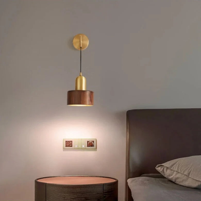 Ember Vintage Wooden Wall Lamp With Brass Accents Euroselle