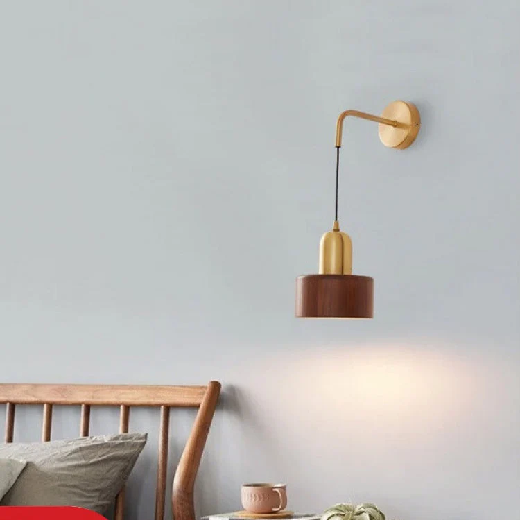 Ember Vintage Wooden Wall Lamp With Brass Accents Euroselle