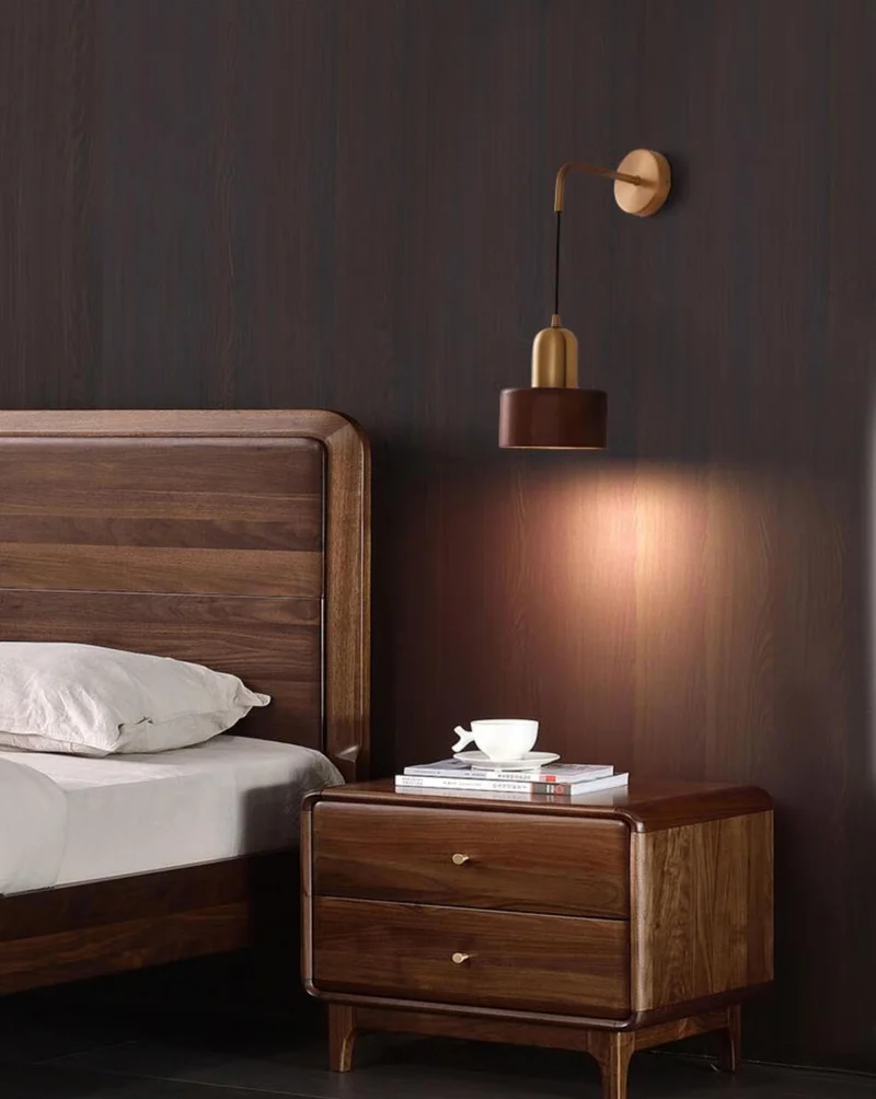 Ember Vintage Wooden Wall Lamp With Brass Accents Euroselle
