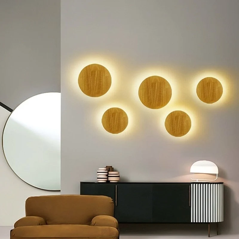 Ronnie Oval Lamps Euroselle Round Oval Wooden Craft LED Wall Lamp