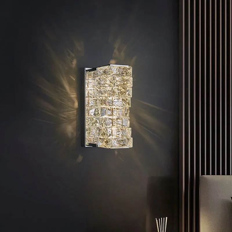 Euroselle Stafford Wall Lamp With Crystal Accents And Stainless Steel