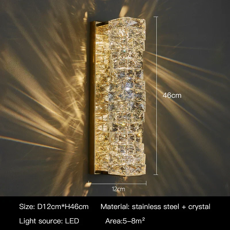 Euroselle Stafford Wall Lamp With Crystal Accents And Stainless Steel