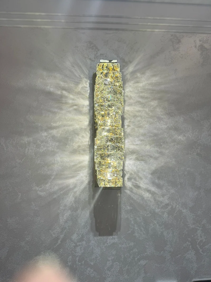 Euroselle Stafford Wall Lamp With Crystal Accents And Stainless Steel