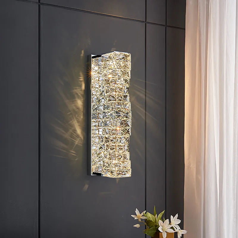 Euroselle Stafford Wall Lamp With Crystal Accents And Stainless Steel