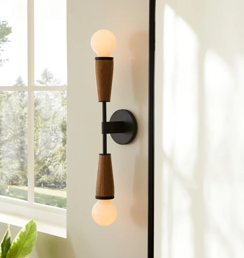 Euroselle Vintage Wall Lamp With Double Shades Mid-Century Bare-Bulb Style