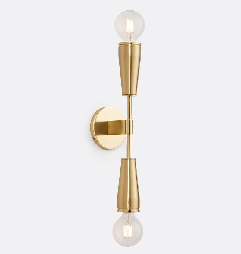 Euroselle Vintage Wall Lamp With Double Shades Mid-Century Bare-Bulb Style