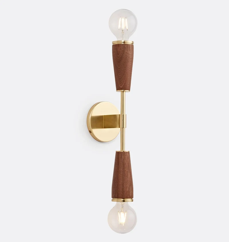 Euroselle Vintage Wall Lamp With Double Shades Mid-Century Bare-Bulb Style