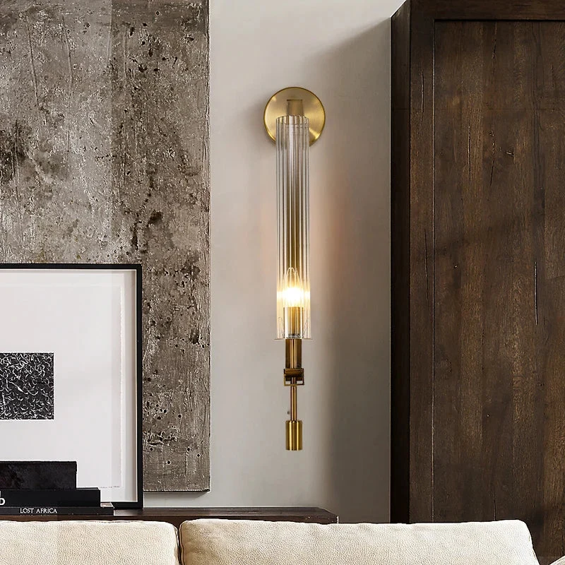 Spark Luxury Wall Lamp Euroselle With Edison Bulbs In Ribbed Glass Cylinders