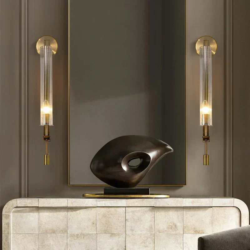 Spark Luxury Wall Lamp Euroselle With Edison Bulbs In Ribbed Glass Cylinders