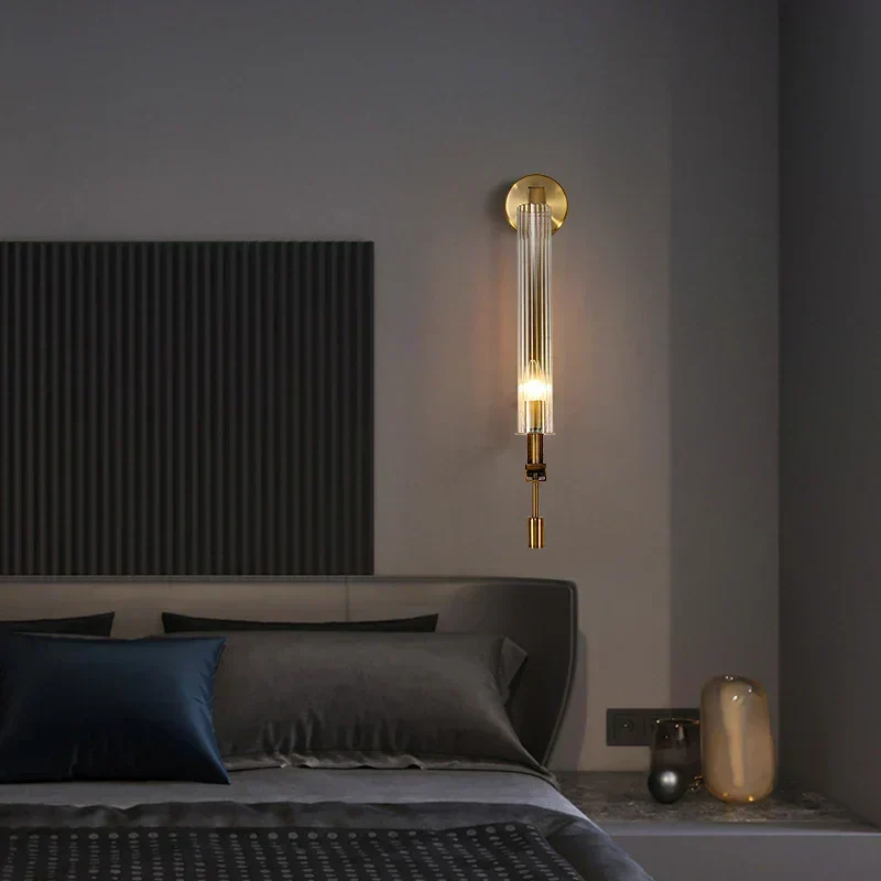 Spark Luxury Wall Lamp Euroselle With Edison Bulbs In Ribbed Glass Cylinders