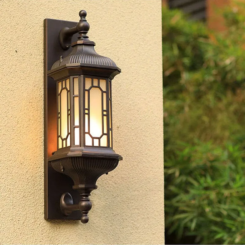 Euroselle Retro waterproof Porch Lamps With Frosted Glass Lantern Sconces In Black