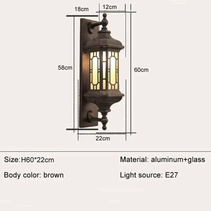 Euroselle Retro waterproof Porch Lamps With Frosted Glass Lantern Sconces In Black