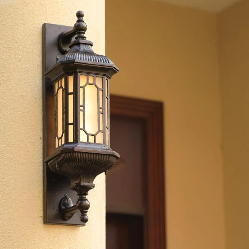 Euroselle Retro waterproof Porch Lamps With Frosted Glass Lantern Sconces In Black