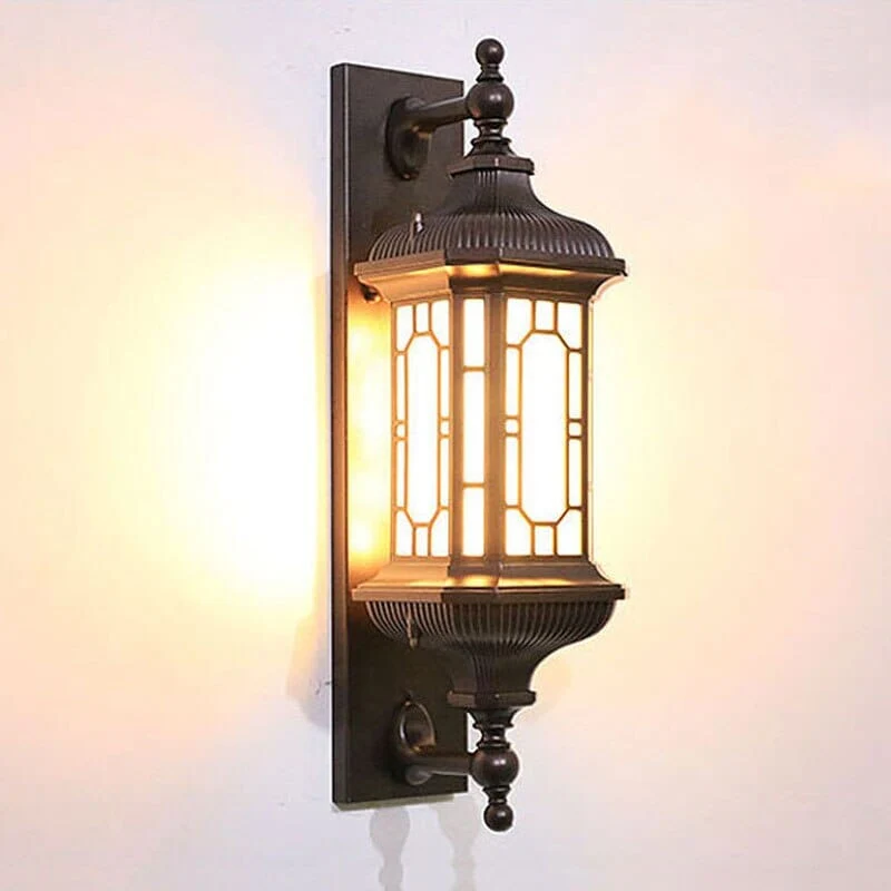 Euroselle Retro waterproof Porch Lamps With Frosted Glass Lantern Sconces In Black