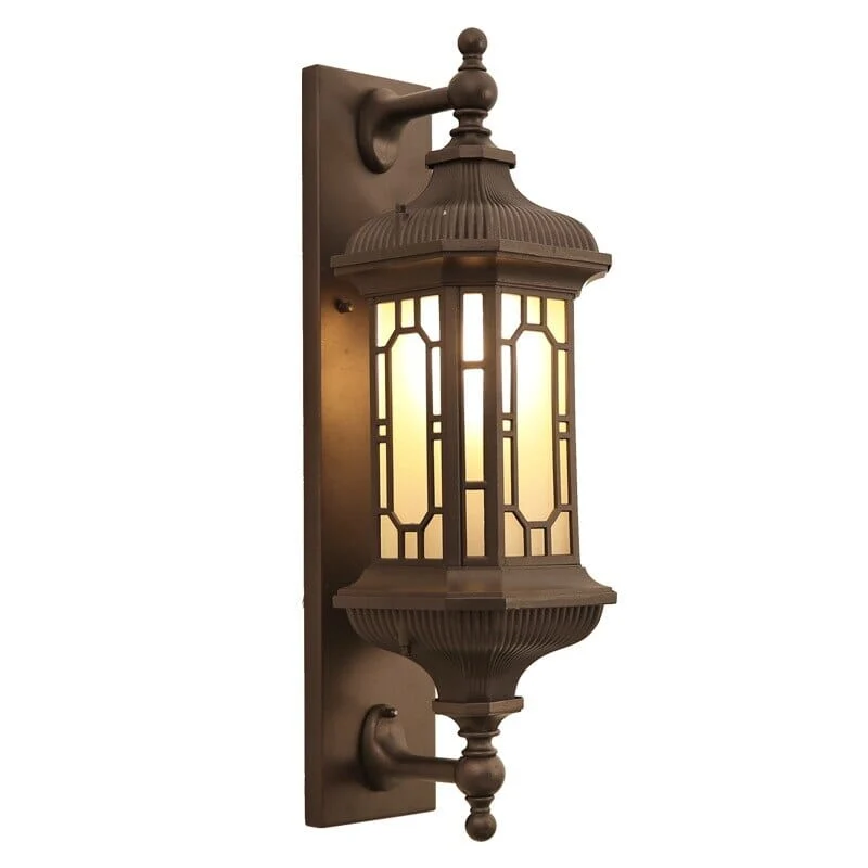 Euroselle Retro waterproof Porch Lamps With Frosted Glass Lantern Sconces In Black