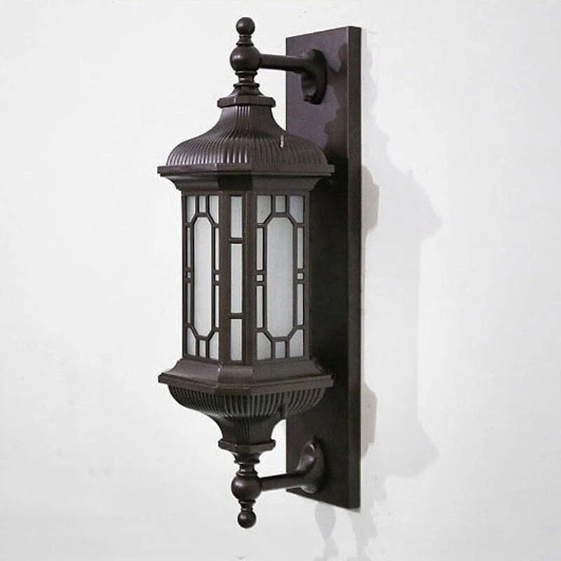 Euroselle Retro waterproof Porch Lamps With Frosted Glass Lantern Sconces In Black