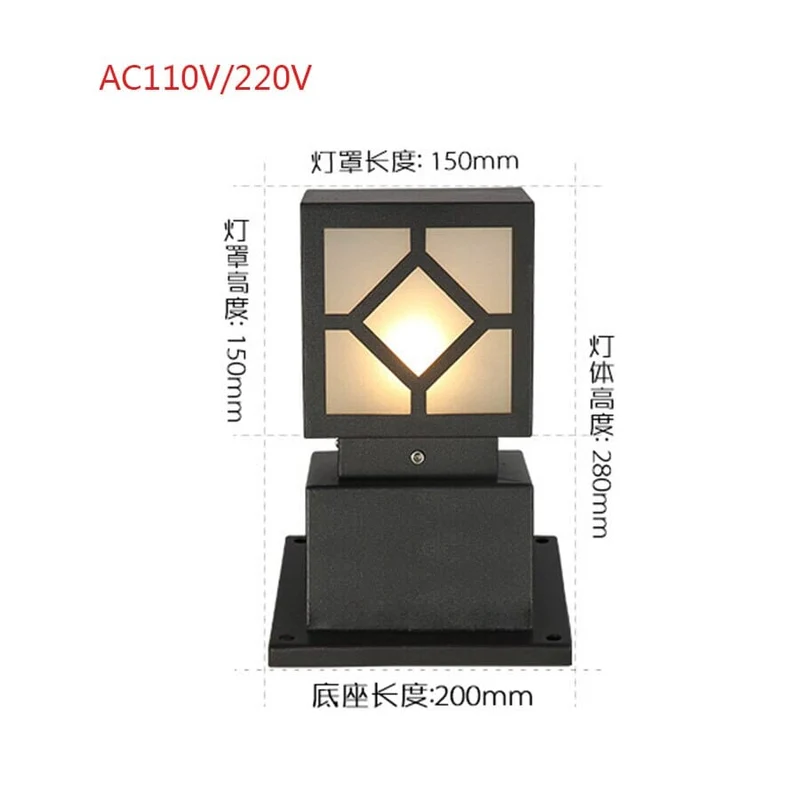 Euroselle Square Courtyard Lamp Outdoor Post Light For Garden And Porch