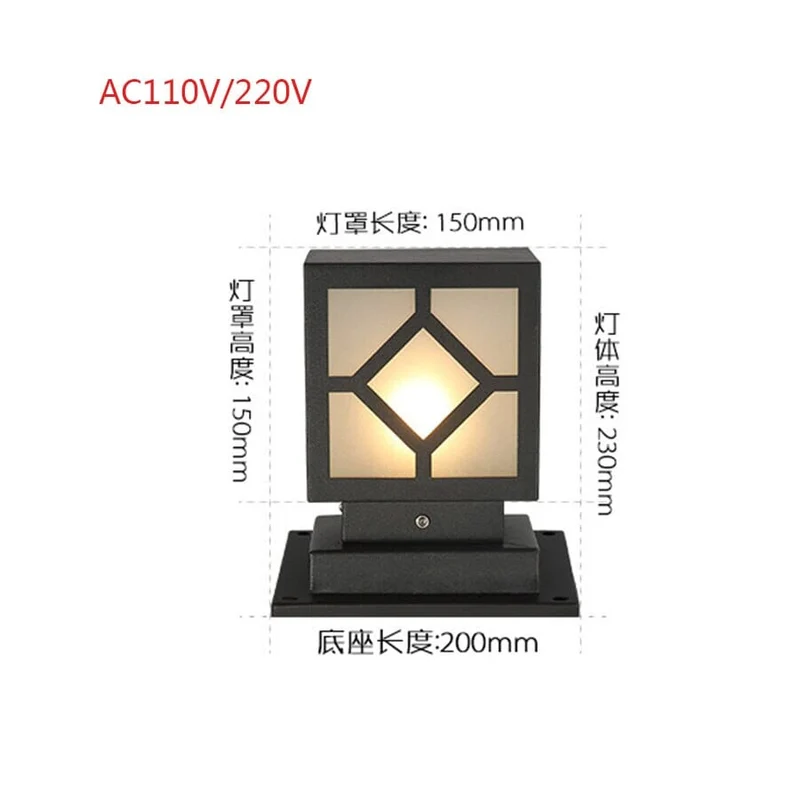 Euroselle Square Courtyard Lamp Outdoor Post Light For Garden And Porch