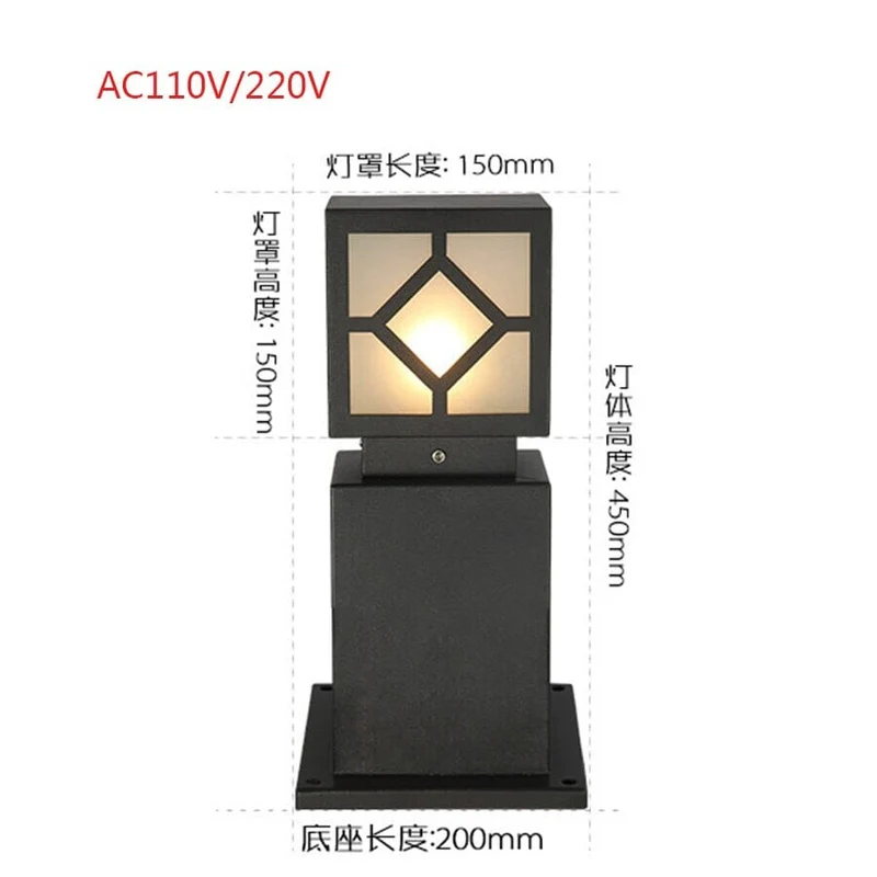 Euroselle Square Courtyard Lamp Outdoor Post Light For Garden And Porch