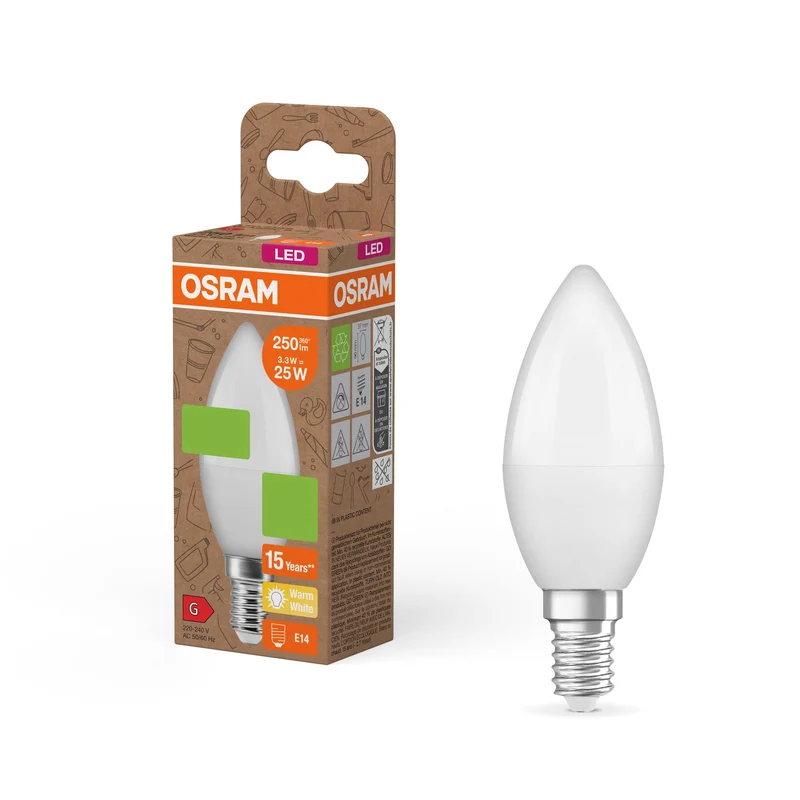 OSRAM LED PCR LAMPS WITH CLASSIC B , LED-Lampe, Matt, 3,3 W, (ex 25 W), 250 lm, Warmweiß, 2700 K, 15000 h, CRI ≥80