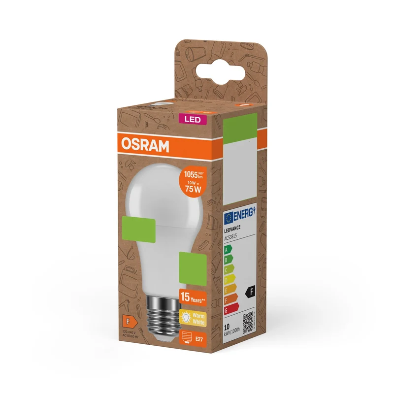 OSRAM LED PCR LAMPS WITH CLASSIC A , LED-Lampe, Matt, 10 W, (ex 75 W), 1055 lm, Warmweiß, 2700 K, 15000 h, CRI ≥80