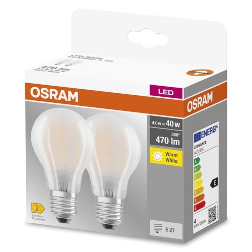 OSRAM BASE CLASSIC A GL FR 40 LED-Lampe, 4W, 470lm, Warmweiß, E27