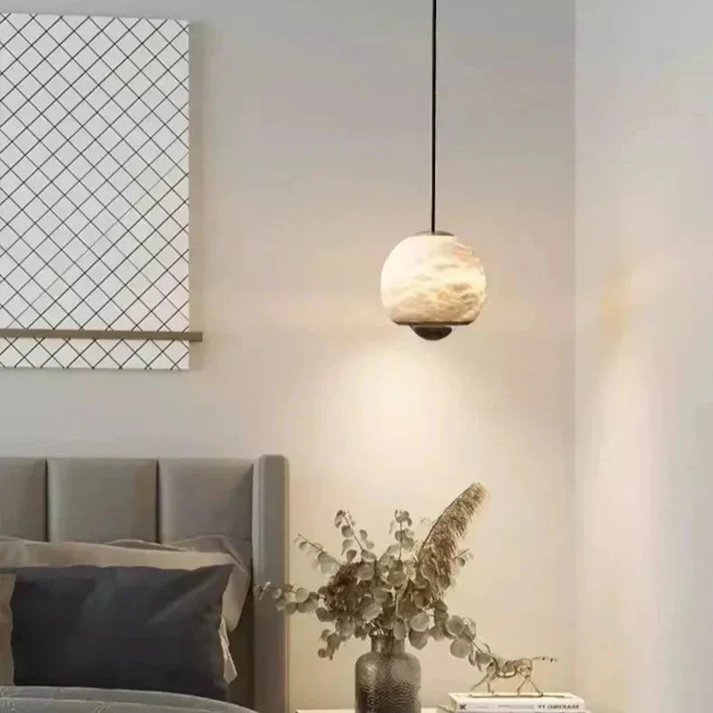 Lyrin Nordic Alabaster Globe Pendant On Marble Base Euroselle