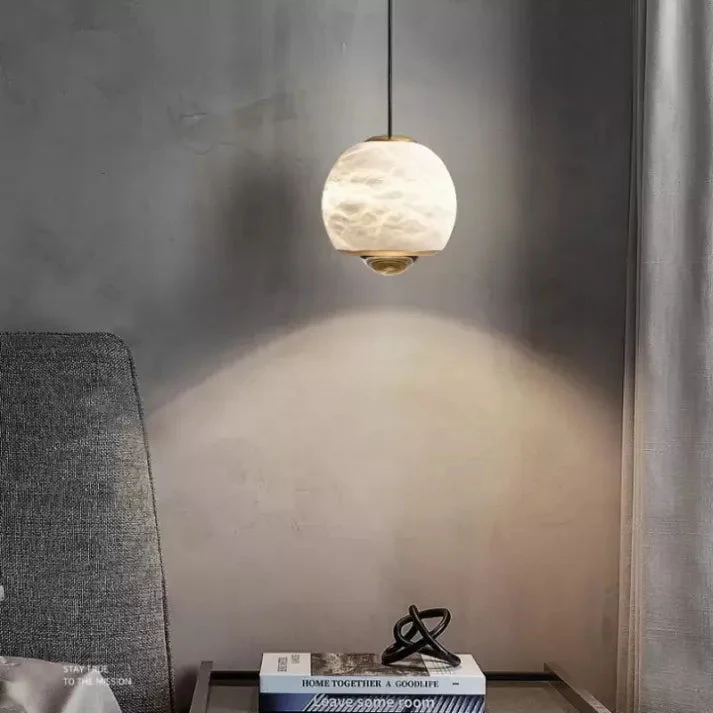 Lyrin Nordic Alabaster Globe Pendant On Marble Base Euroselle