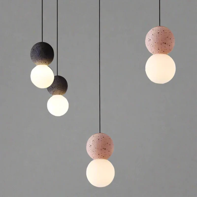 Vellon Geometric Pendant Light In Volcanic Stone Opal By Euroselle