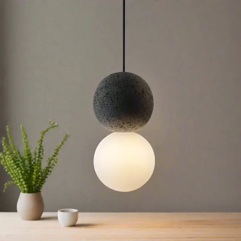 Vellon Geometric Pendant Light In Volcanic Stone Opal By Euroselle