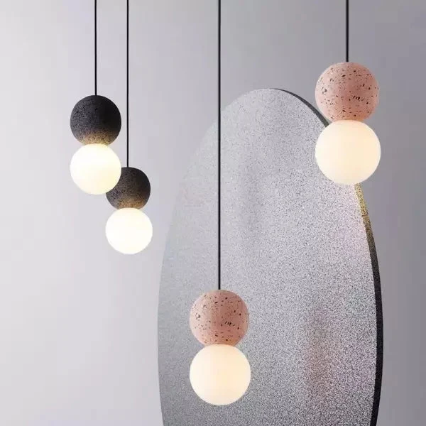 Vellon Geometric Pendant Light In Volcanic Stone Opal By Euroselle