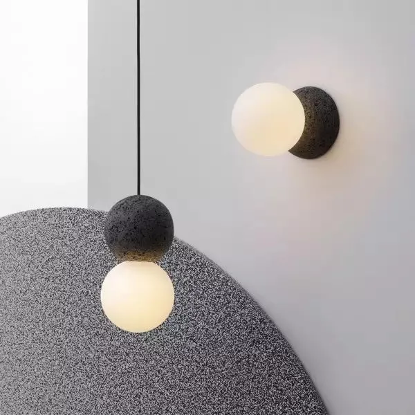 Vellon Geometric Pendant Light In Volcanic Stone Opal By Euroselle