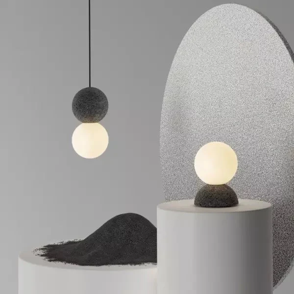 Vellon Geometric Pendant Light In Volcanic Stone Opal By Euroselle