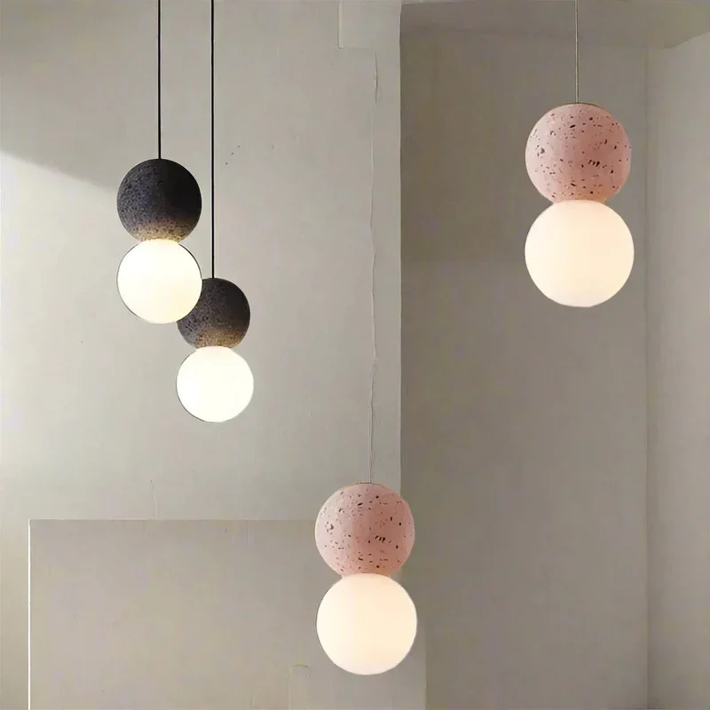 Vellon Geometric Pendant Light In Volcanic Stone Opal By Euroselle