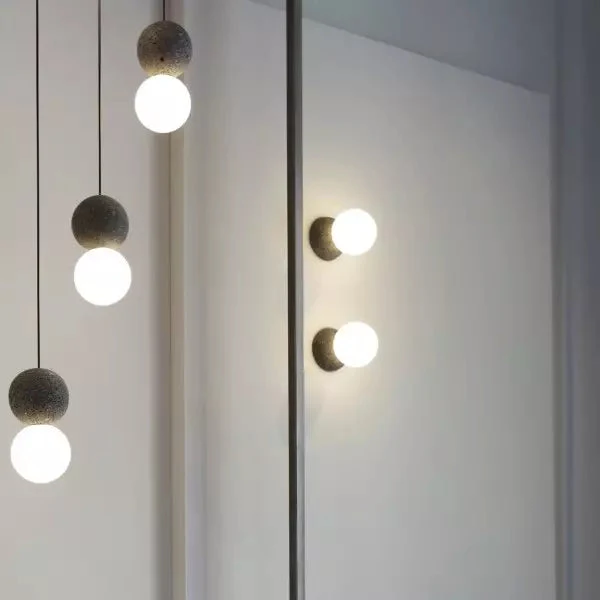 Vellon Geometric Pendant Light In Volcanic Stone Opal By Euroselle