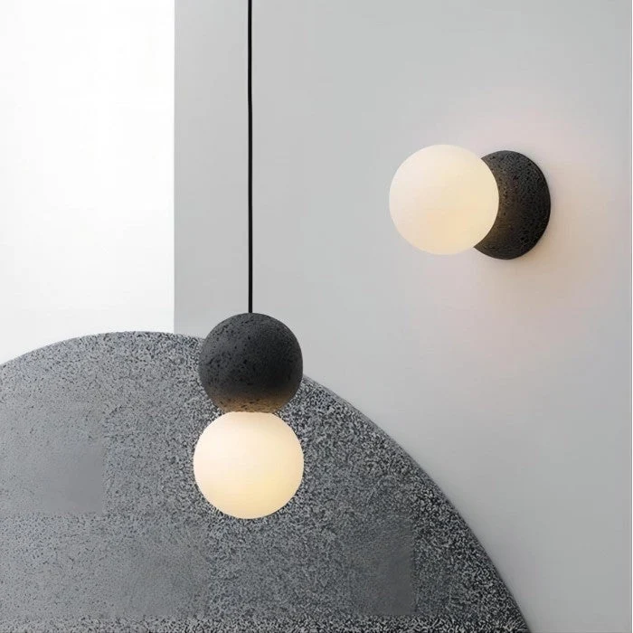 Orillo Pendant Light Geometric Cement Volcanic Stone Opal Glass Euroselle