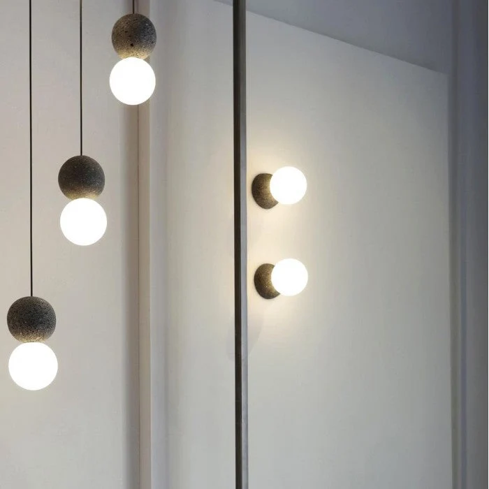 Orillo Pendant Light Geometric Cement Volcanic Stone Opal Glass Euroselle