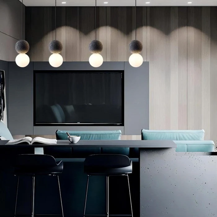 Orillo Pendant Light Geometric Cement Volcanic Stone Opal Glass Euroselle