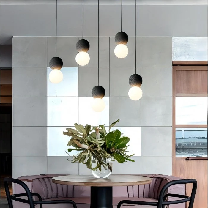 Orillo Pendant Light Geometric Cement Volcanic Stone Opal Glass Euroselle
