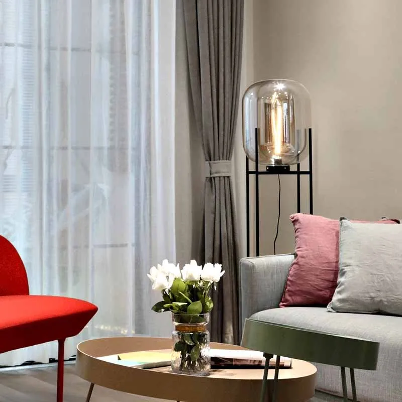 Euroselle Nordic Glass Floor Lamp With Minimalist Metal Linear Base