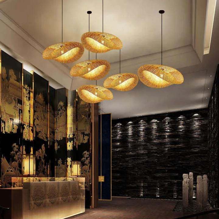 BambooWave Pendant Light With Natural Wicker Rattan Shade Euroselle