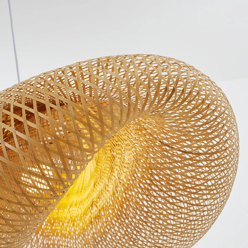 BambooWave Pendant Light With Natural Wicker Rattan Shade Euroselle