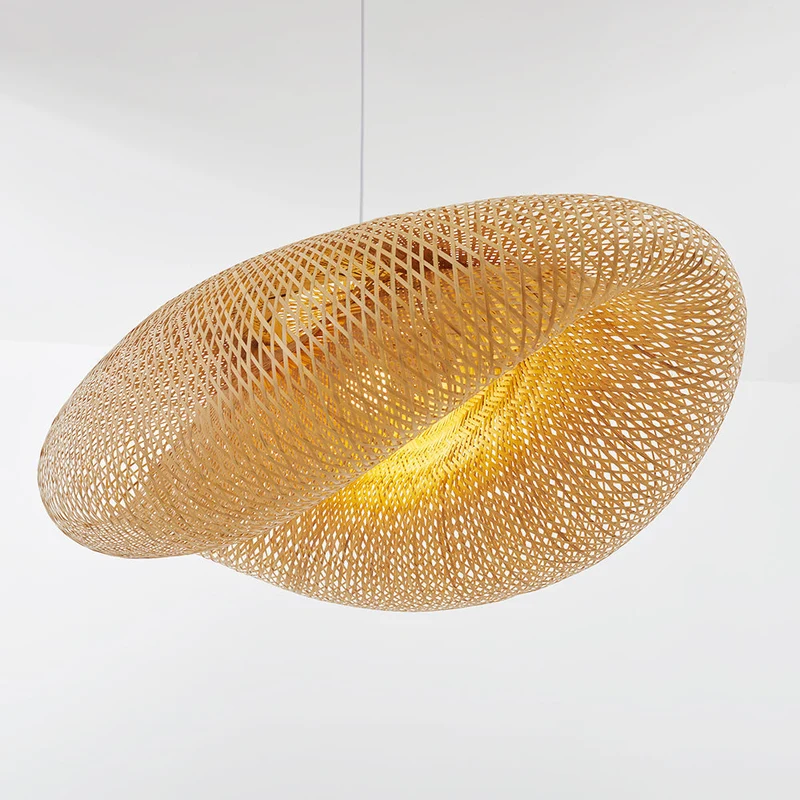 BambooWave Pendant Light With Natural Wicker Rattan Shade Euroselle