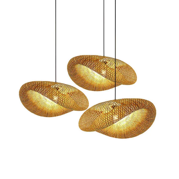 BambooWave Pendant Light With Natural Wicker Rattan Shade Euroselle